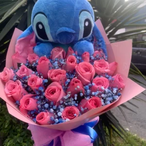 Bouquet de rosas con peluche Stitch