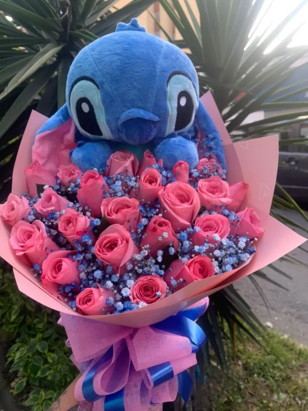 Bouquet de rosas con peluche Stitch